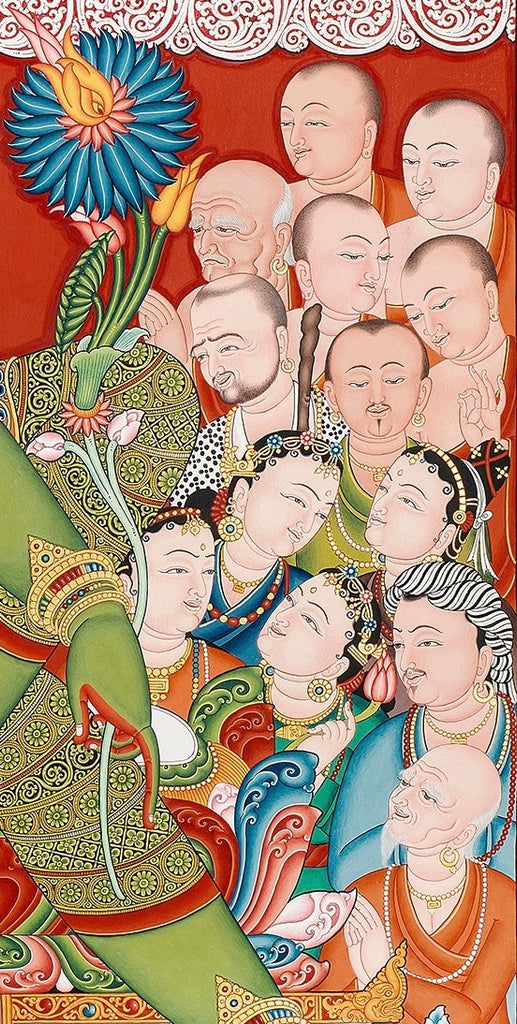 Green Tara Buddhist thangka paubha painting by Mukti Singh Thapa at Mahakala Fine Arts