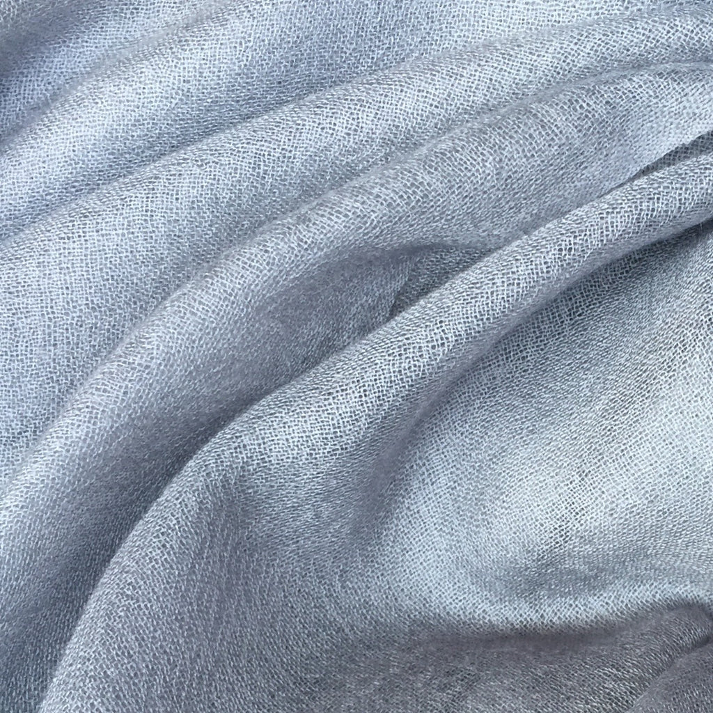Handmade light grey luxury cashmere scarf from Himalaya at Mahakala Fine Arts