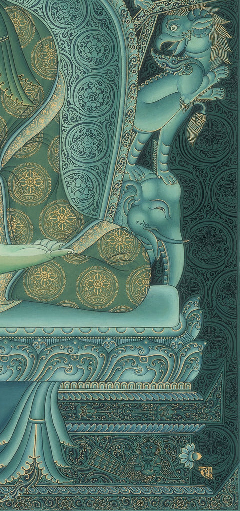 Amoghasiddhi Buddha of Five Dhyani Buddhas Thangka Paubha by Lok Chitrakar at Mahakala Fine Arts