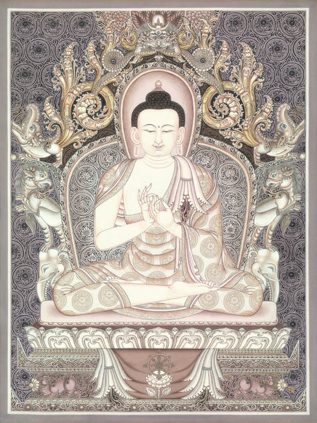 Vairocana Buddha of Five Dhyani Buddhas Thangka Paubha by Lok Chitrakar at Mahakala Fine Arts