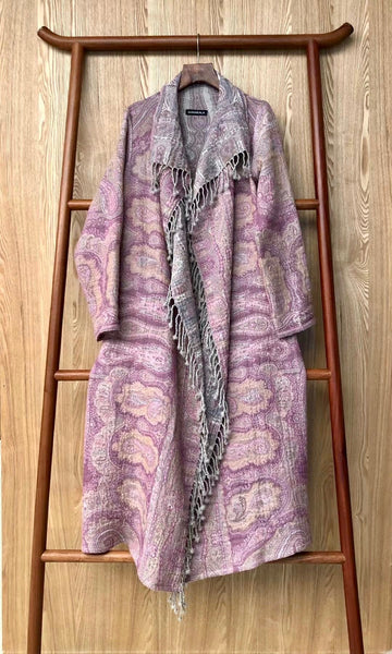 Designer Long Kashmiri Wool Coat - Pink