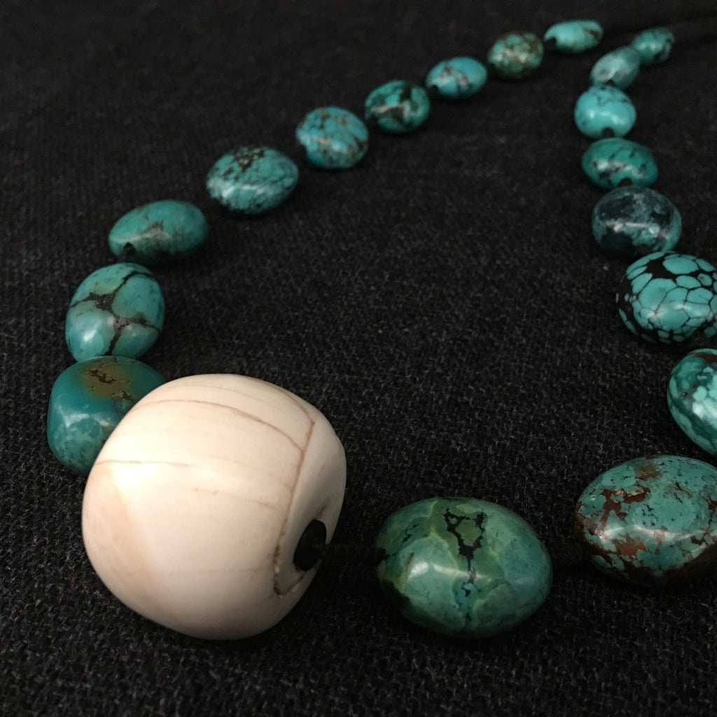 Handmade Antique Tibetan Turquoise and Conch Shell Necklace Jewelry at Mahakala Fine Arts
