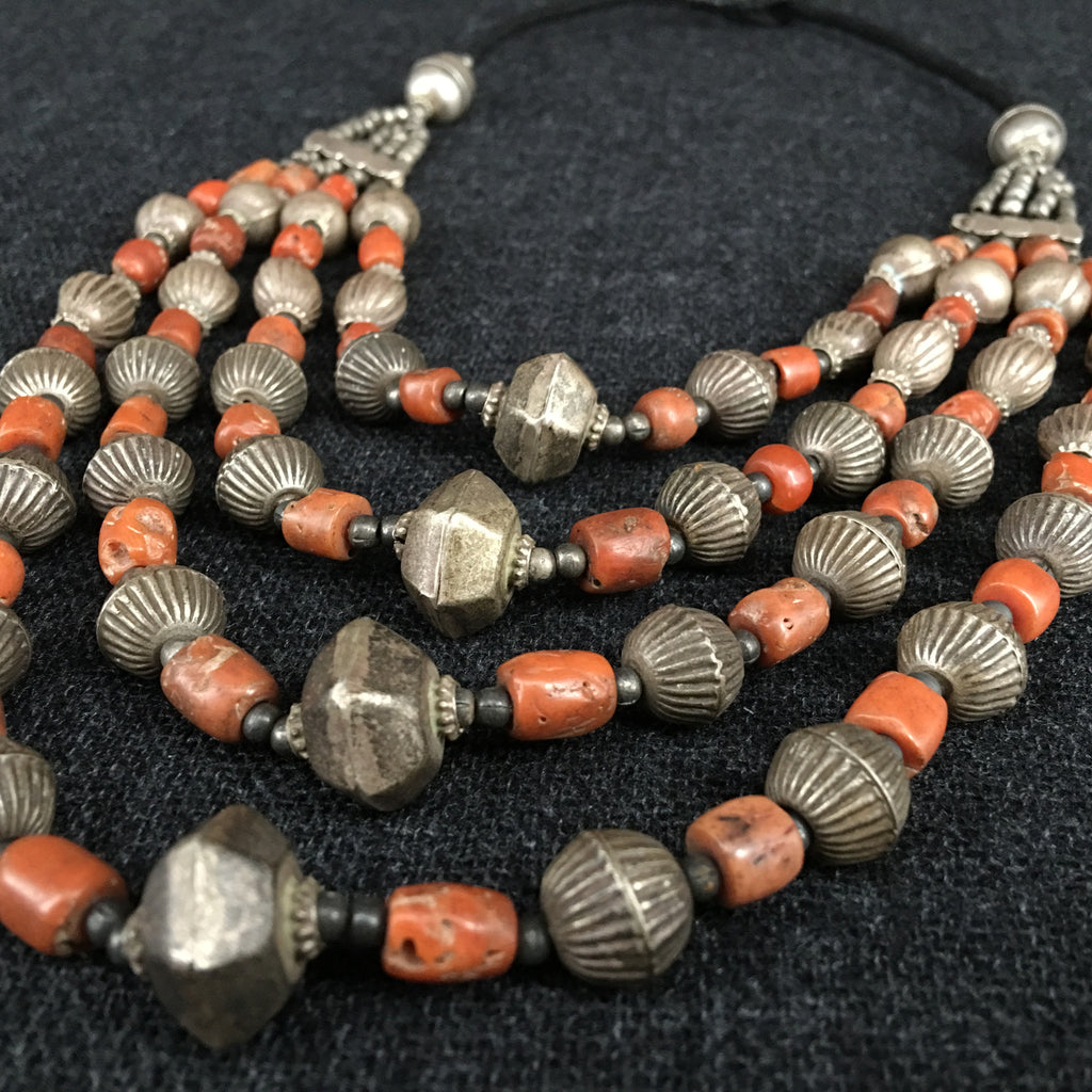 Handmade Himalayan Coral and Silver Necklace Jewelry at Mahakala Fine Arts