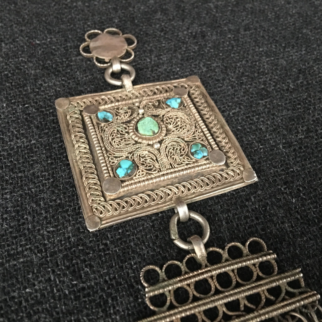 Antique Tibetan Handmade Silver and Turquoise Pendant Jewelry at Mahakala Fine Arts