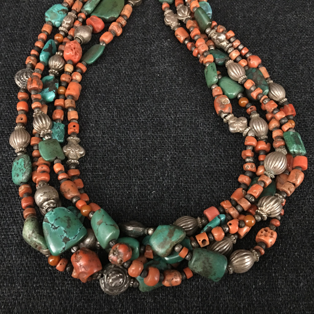 Handmade Tibetan Himalayan Coral and Turquoise Necklace Jewellery at Mahakala Fine Arts