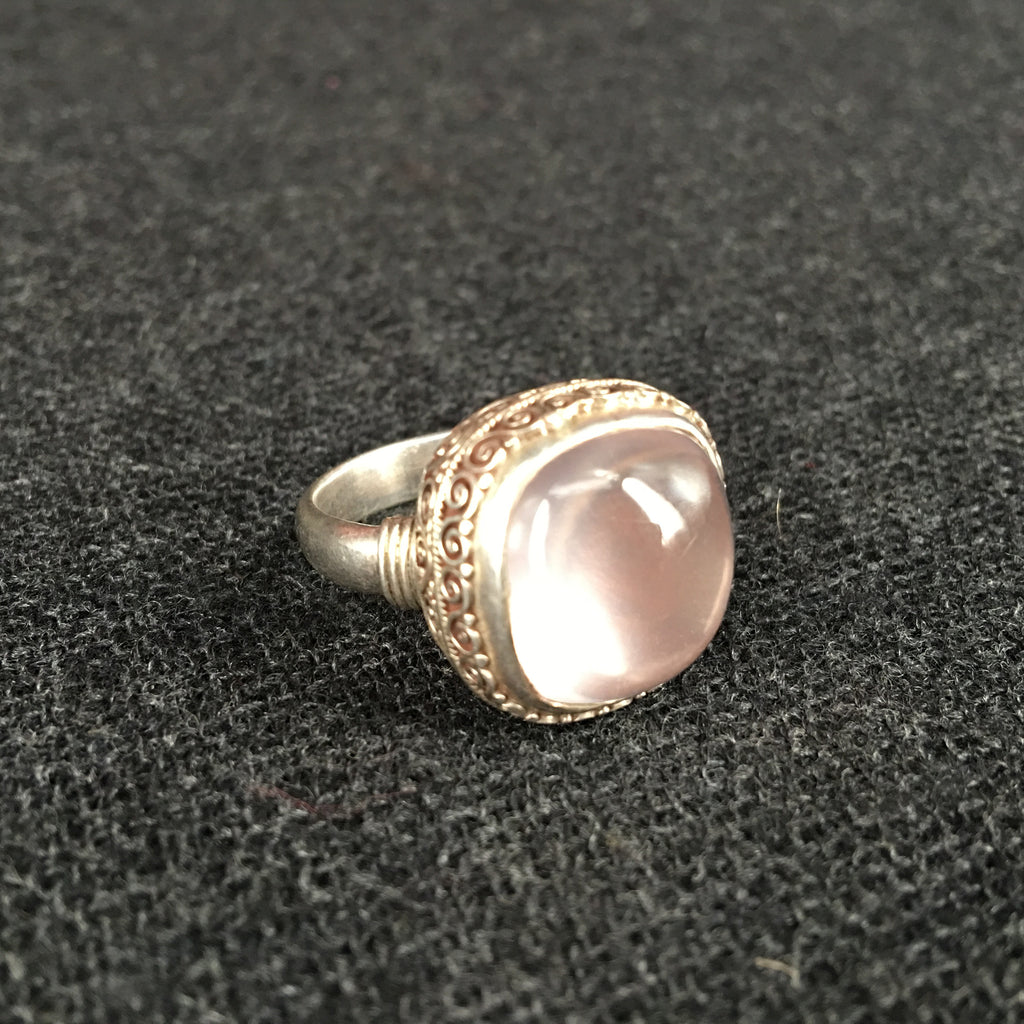 Square Pink Rose Crystal Ring