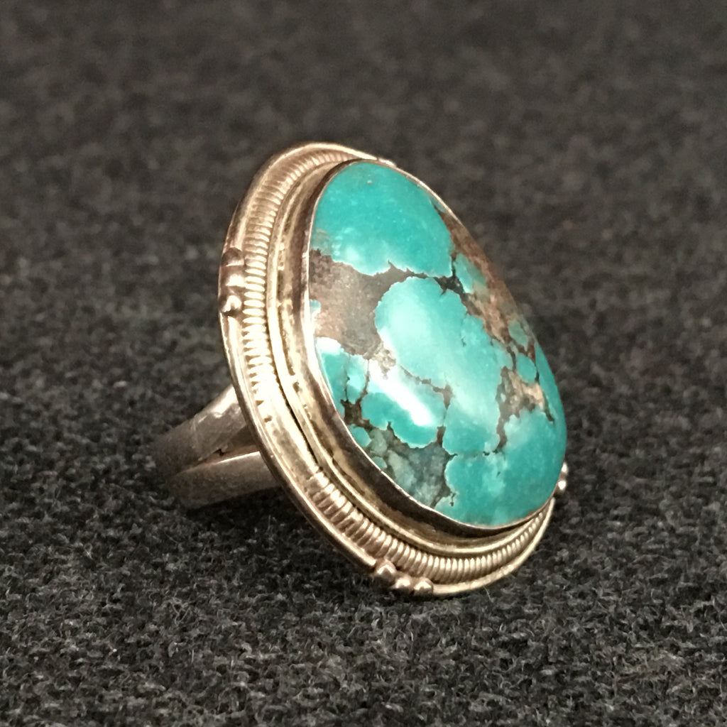 Handmade Himalayan Turquoise Silver Ring Jewelry at Mahakala Fine Arts