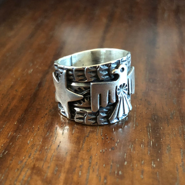 Hand Stamped Silver Thunderbird Ring by Sunshine Reeves