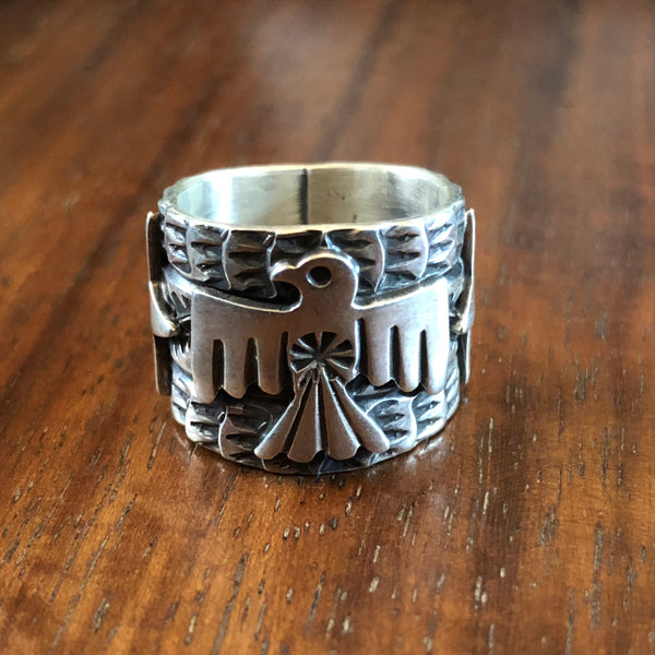 Hand Stamped Silver Thunderbird Ring by Sunshine Reeves