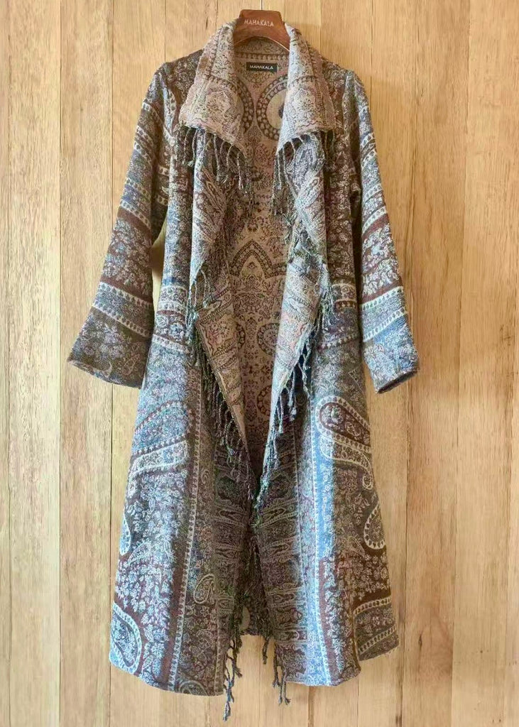 Designer Long Kashmiri Wool Coat - Browns