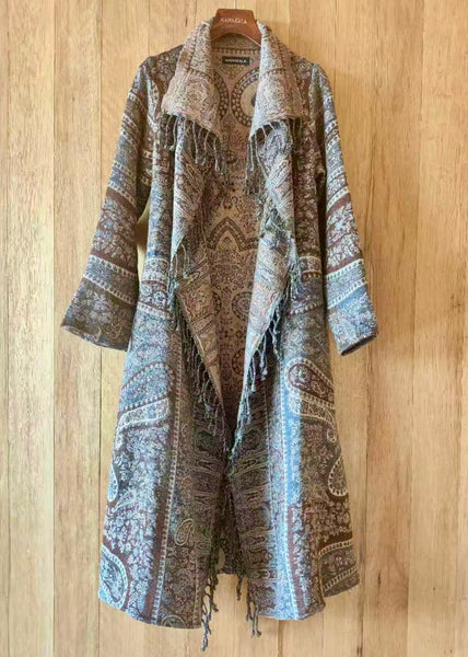 Designer Long Kashmiri Wool Coat - Browns