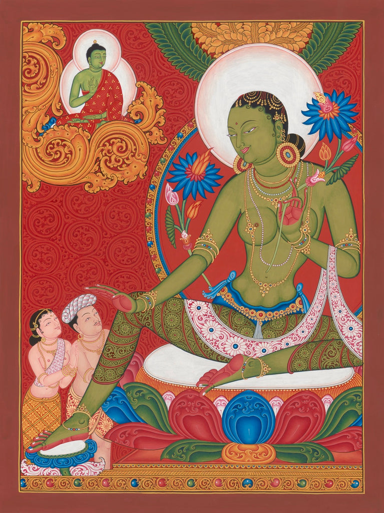 Green Tara Buddhist thangka painting by Mukti Singh Thapa at Mahakala Fine Arts