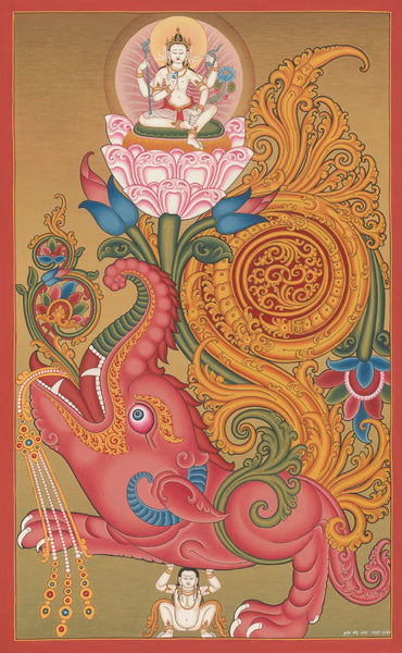 Hitimunga Makara Thangka Paubha Painting by Mukti Singh Thapa at Mahakala Fine Arts