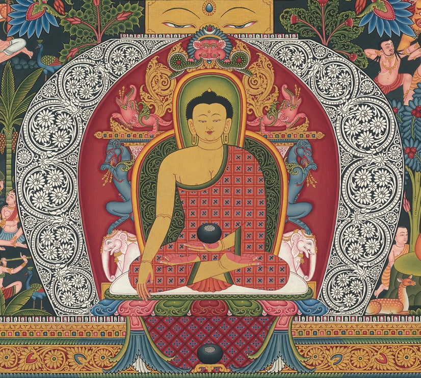 Life of Shakyamuni Buddha Buddhist Thangka Paubha Painting by Mukti Singh Thapa