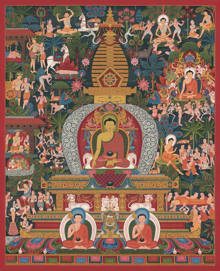 Life of Buddha Buddhist Thangka Paubha Painting by Mukti Singh Thapa