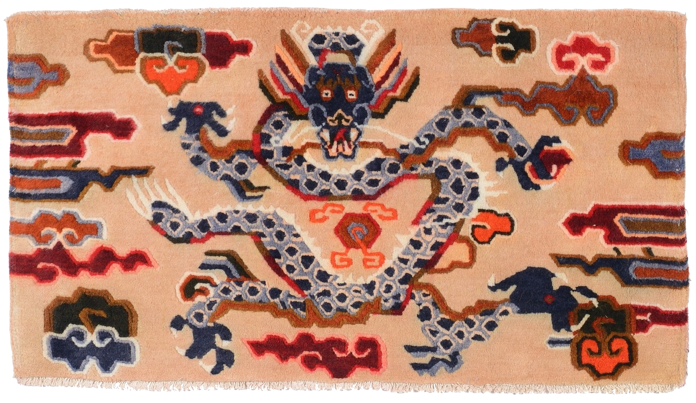 Tibetan Dragon Cushion Rug, Antique
