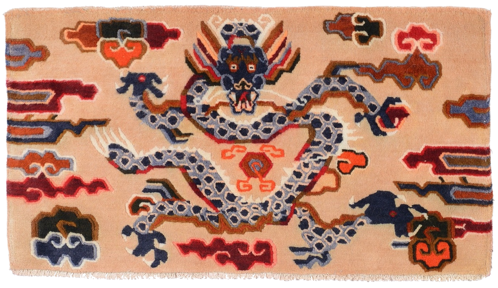 Handmade Tibetan Dragon Cushion Rug Carpet at Mahakala Fine Arts 