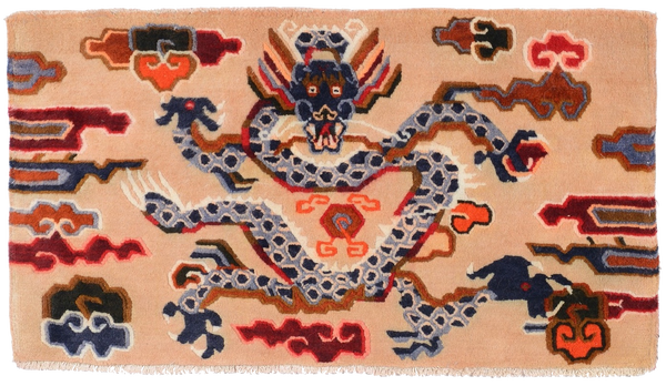 Handmade Tibetan Dragon Cushion Rug Carpet at Mahakala Fine Arts 