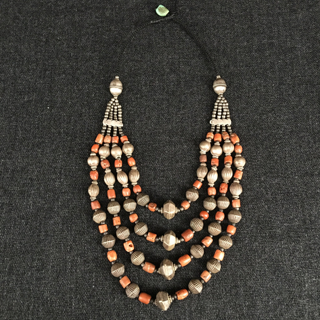Handmade Himalayan Coral and Silver Necklace Jewelry at Mahakala Fine Arts
