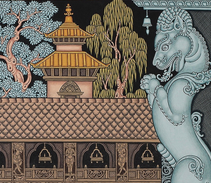 Creation Kama Sutra thangka painting by Mukti Singh Thapa at Mahakala Fine Arts