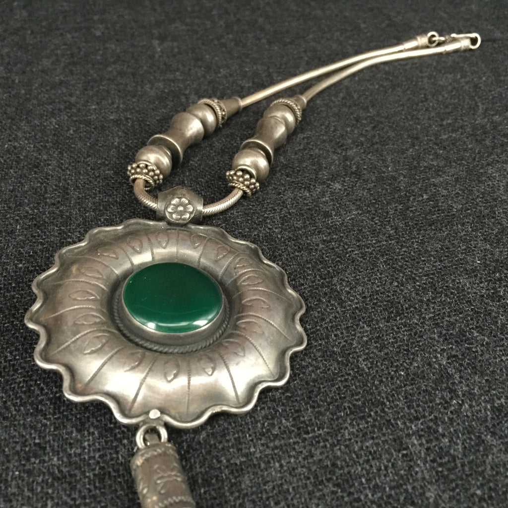 Handmade Rajasthani Silver & Green Agate Necklace Jewelry at Mahakala Fine Arts
