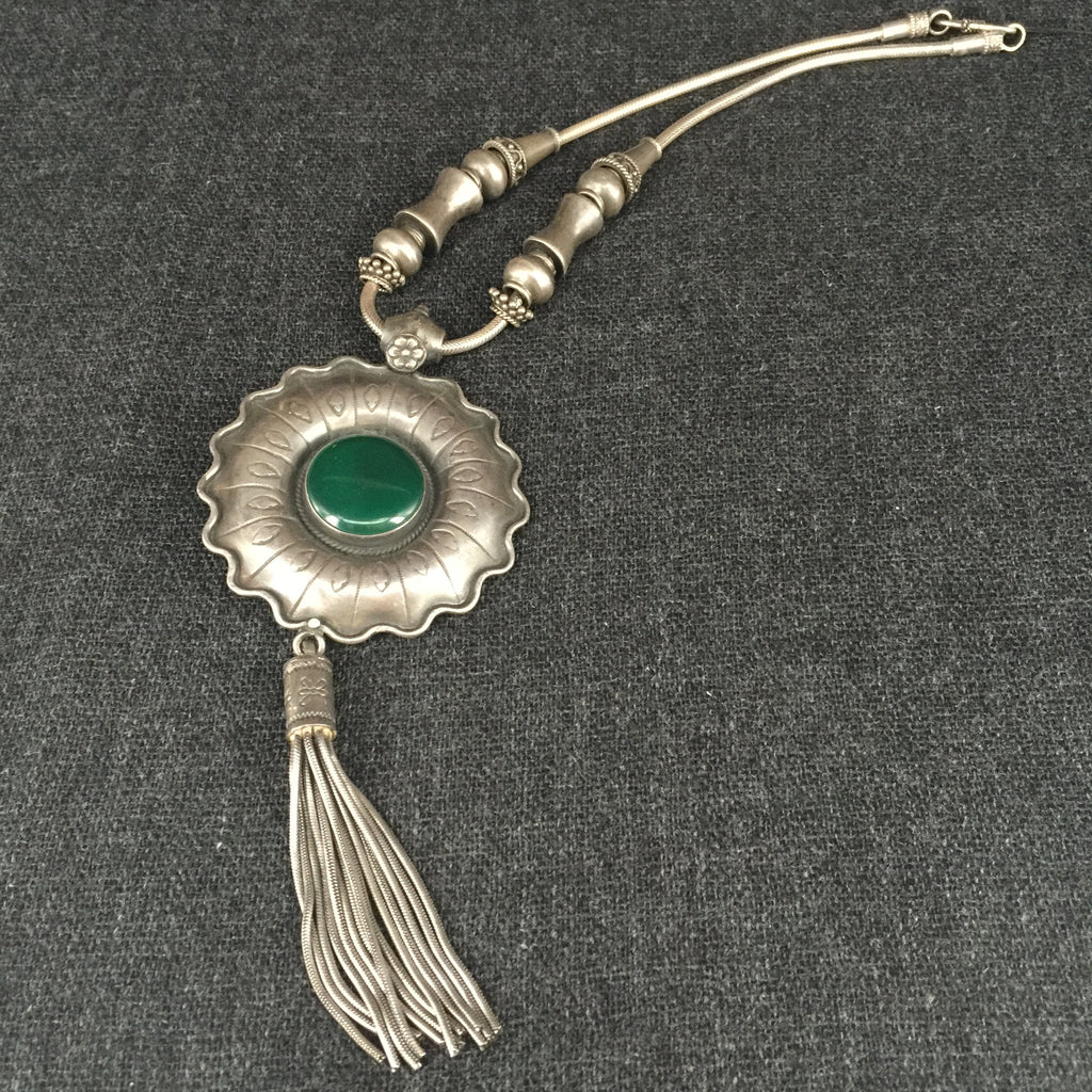 Handmade Rajasthani Silver & Green Agate Necklace Jewelry at Mahakala Fine Arts