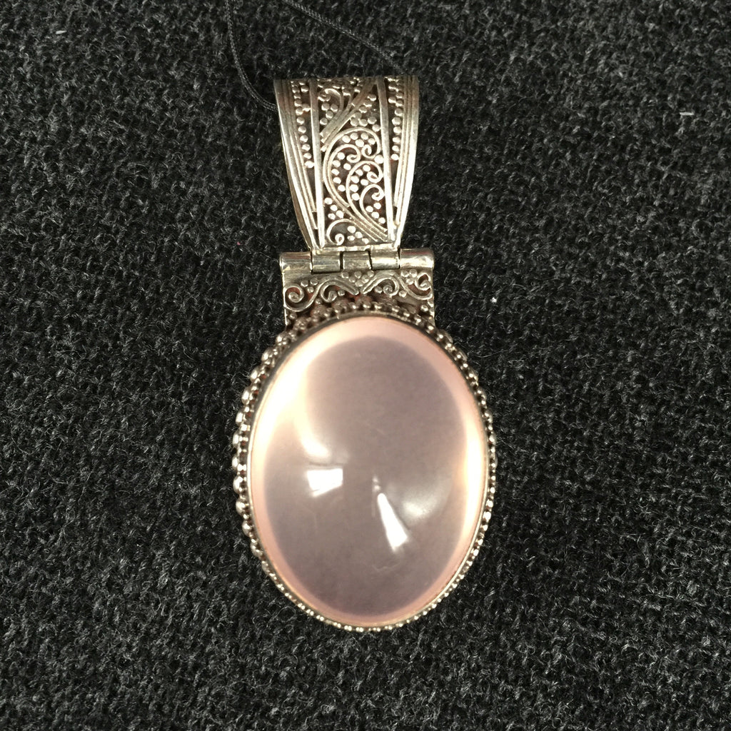 Handmade Himalayan Pink Rose Crystal Pendant Jewelry at Mahakala Fine Arts