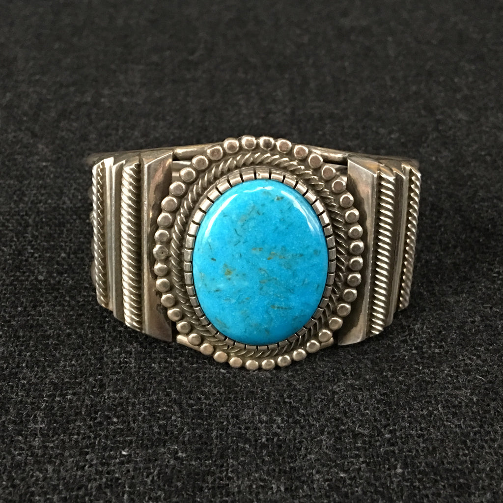 Native American Indian Navajo handmade sterling silver turquoise bracelet by Rick Martinez