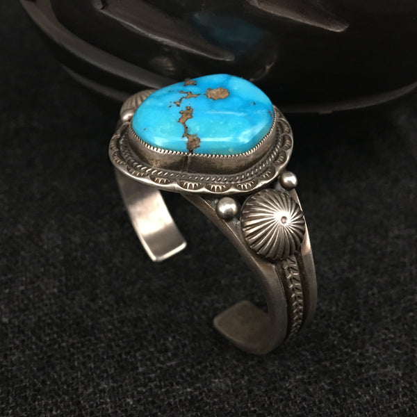 Native American Indian Navajo handmade sterling silver turquoise bracelet by Calvin Martinez