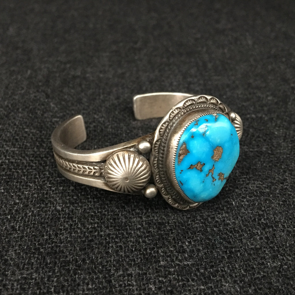 Native American Indian Navajo handmade sterling silver turquoise bracelet by Calvin Martinez