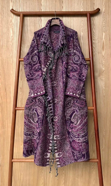 Designer Long Kashmiri Wool Coat - Purple