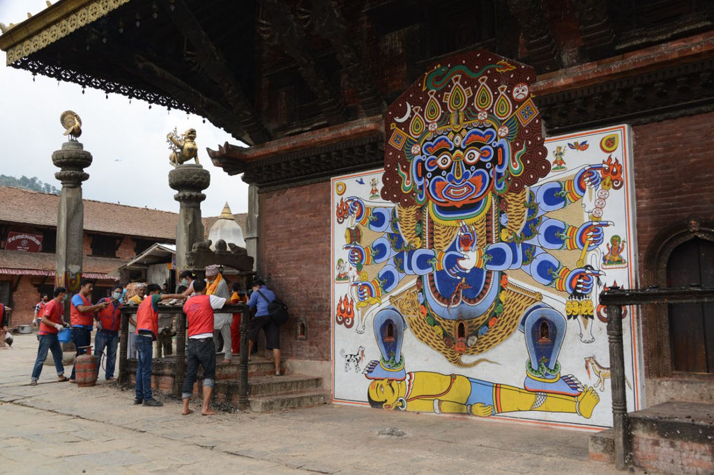 Banepa Nepal Chandeshwori Temple Mahakala Head thangka paubha painting by Mukti Singh Thapa at Mahakala Fine Arts