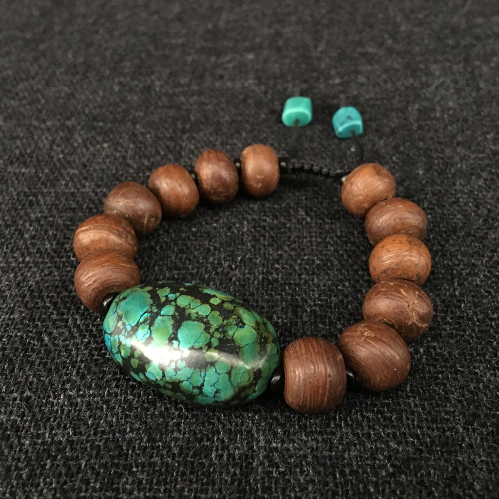 Handmade Himalayan Turquoise and Boudhi Seed Mala Bracelet Jewelry  at Mahakala Fine Arts