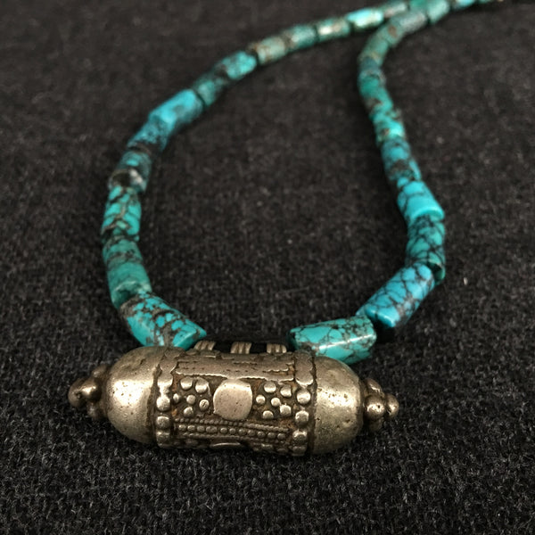 Handmade Tibetan Turquoise and Antique Silver Necklace Jewelry at Mahakala Fine Arts