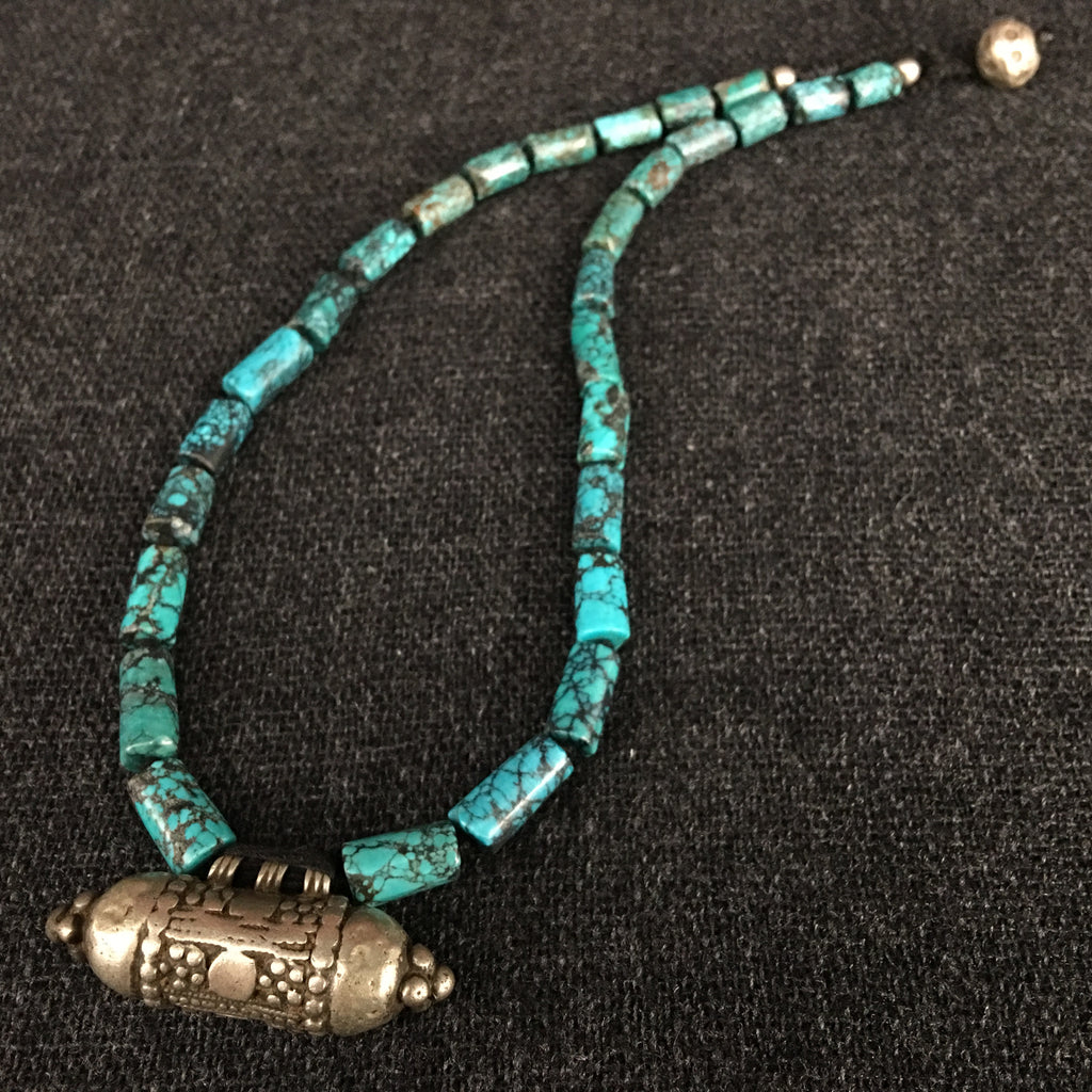 Handmade Tibetan Turquoise and Antique Silver Necklace Jewelry at Mahakala Fine Arts
