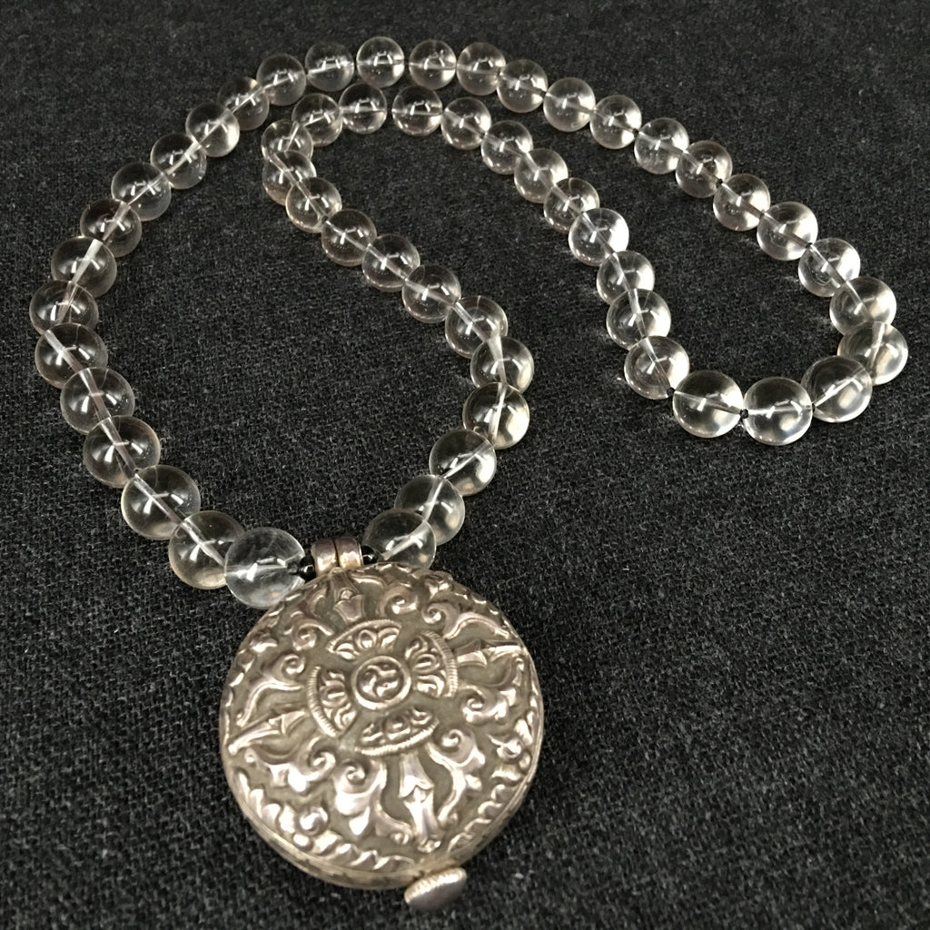 Himalayan Crystal & Silver Pendant Necklace Mala Jewelry at Mahakala Fine Arts
