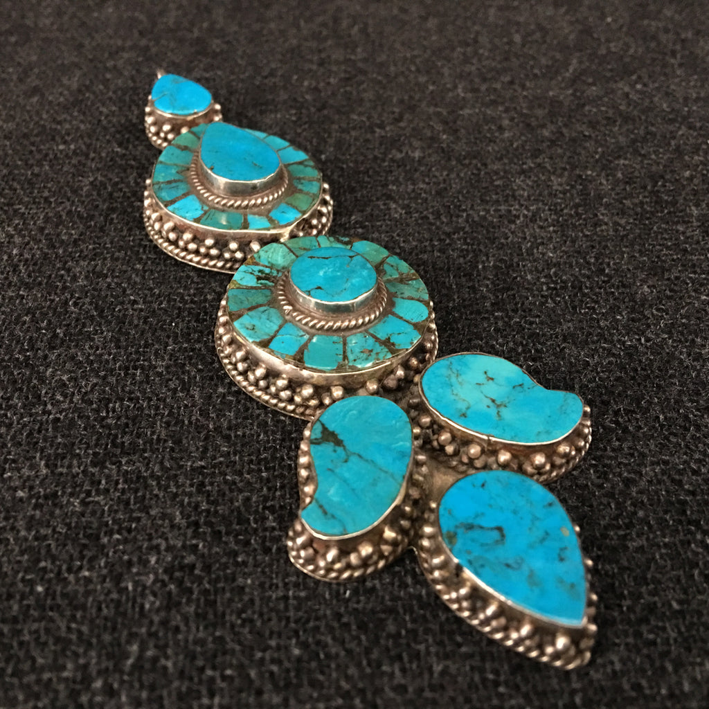 Antique Handmade Tibetan Turquoise Earring Pendant Jewelry at Mahakala Fine Arts