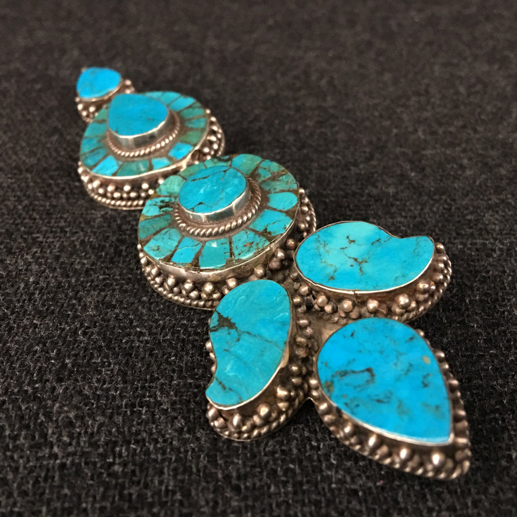 Antique Handmade Tibetan Turquoise Earring Pendant Jewelry at Mahakala Fine Arts