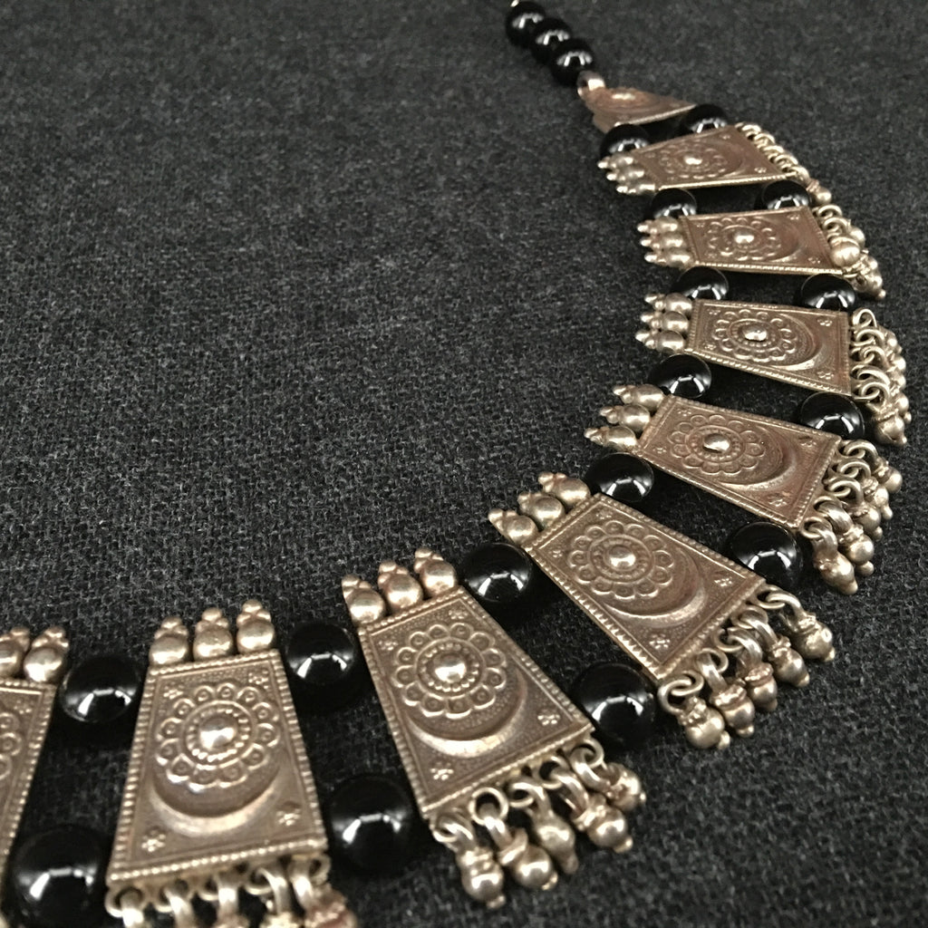 Handmade Rajasthani Silver and Onyx Choker Necklace Jewelry at Mahakala Fine Arts