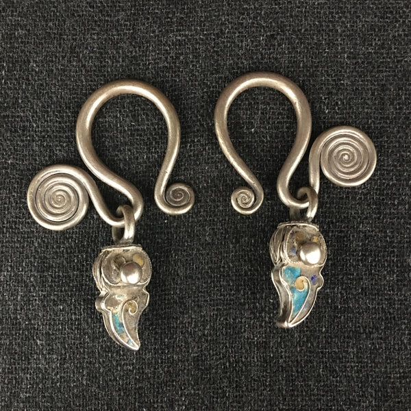 Antique Himalayan Tibetan Silver Earrings at Mahakala Fine Arts