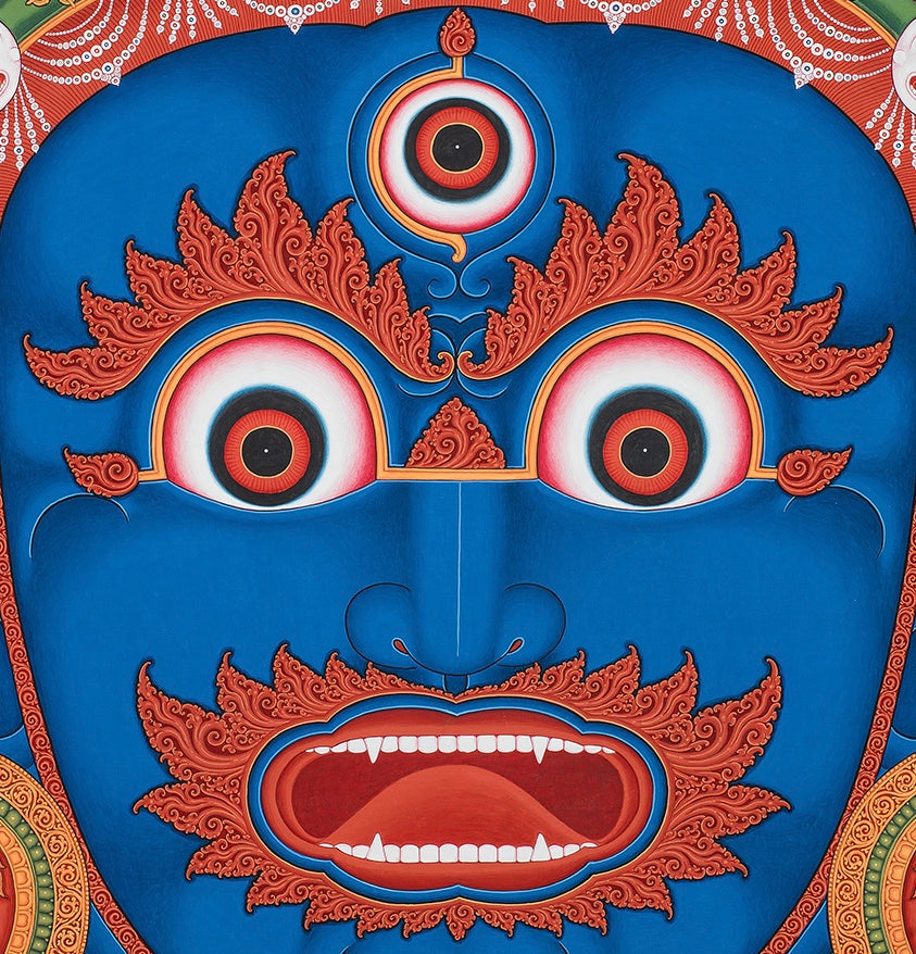 Mahakala Head Buddhist thangka painting by Mukti Singh Thapa at Mahakala Fine Arts