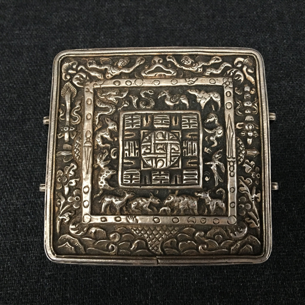 Antique Handmade Tibetan Silver Gau Box at Mahakala Fine Arts