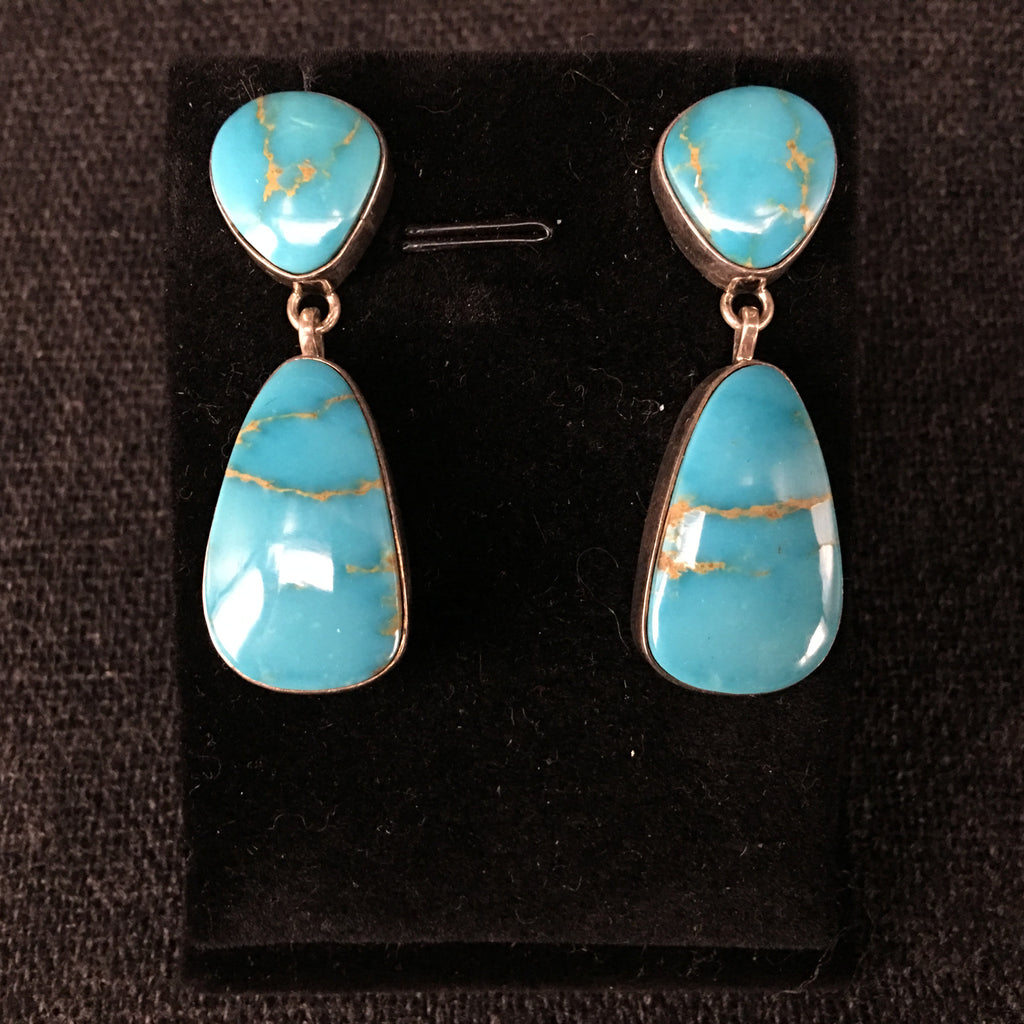 American Navajo IndianHandmade Kingman Turquoise and Silver Earrings at Mahakala Fine Arts
