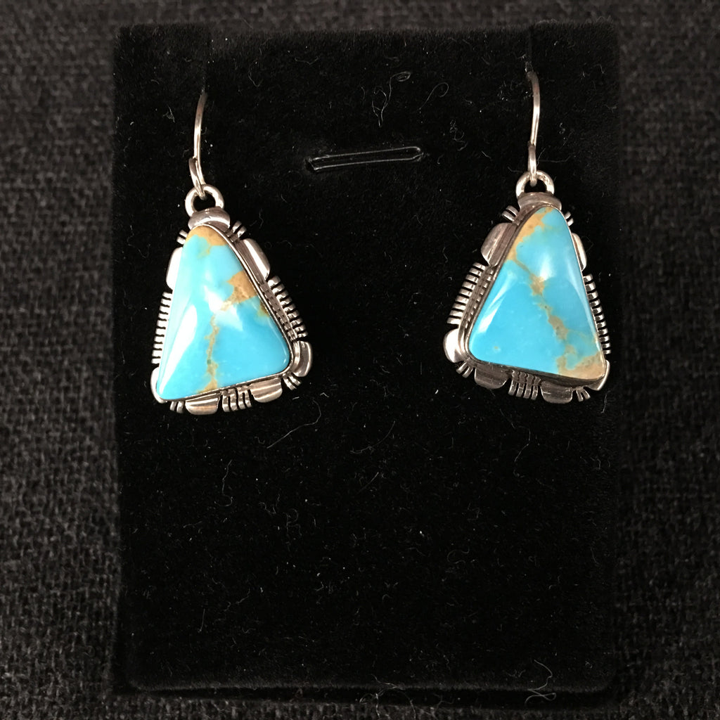 American Navajo IndianHandmade Kingman Turquoise and Silver Earrings at Mahakala Fine Arts