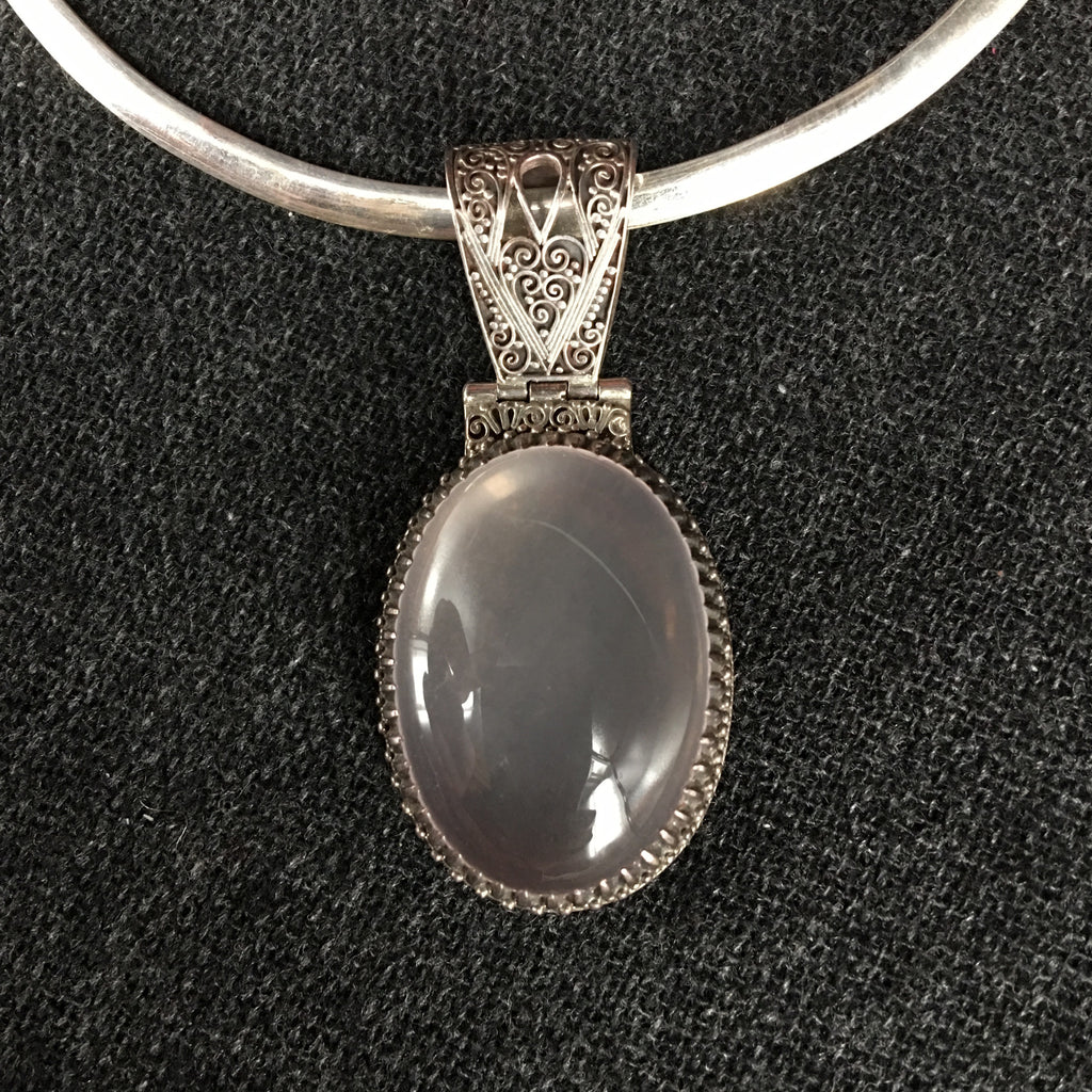 Large Handmade Himalayan Pink Rose Crystal Pendant Jewelry at Mahakala Fine Arts