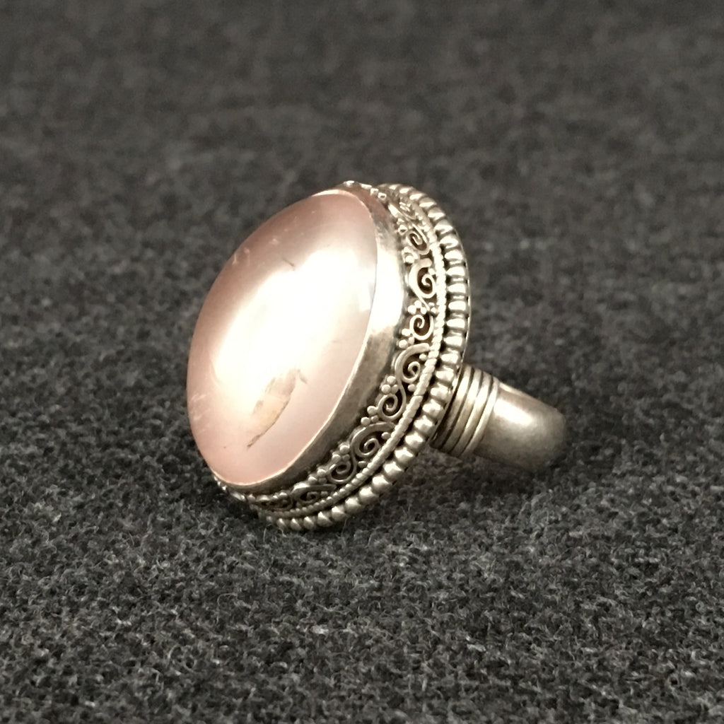 Luminous Handmade Himalayan Pink Rose Crystal and Silver Ring Jewelry at Mahakala Fine Arts