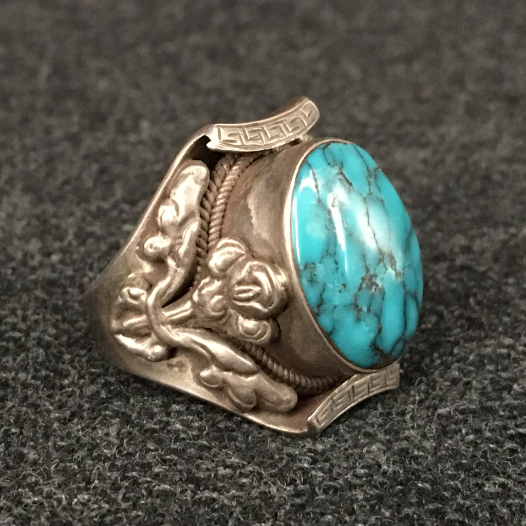 Handmade Tibetan Turquoise Saddle Ring Jewelry at Mahakala Fine Arts