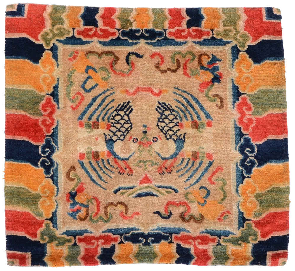 Antique Handmade Tibetan Phoenix Prayer Meditation Rug at Mahakala Fine Arts