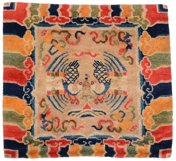 Antique Handmade Tibetan Phoenix Prayer Meditation Rug at Mahakala Fine Arts