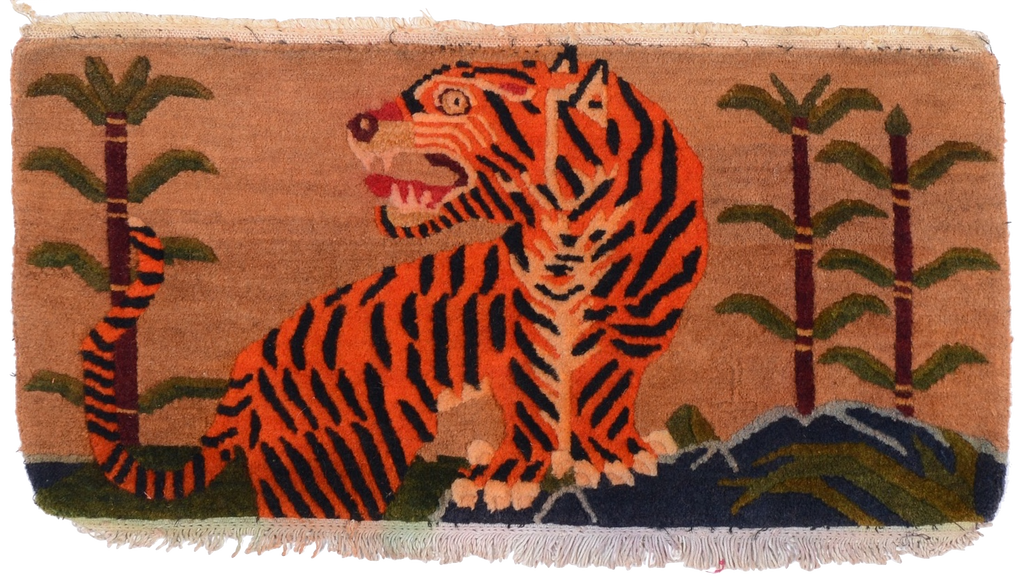 Antique Tibetan Tiger Cushion Rug